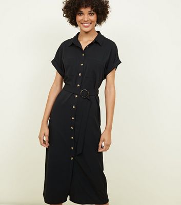 Black Button Through Midi Shirt Dress New Look