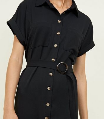 Black Button Through Midi Shirt Dress | New Look