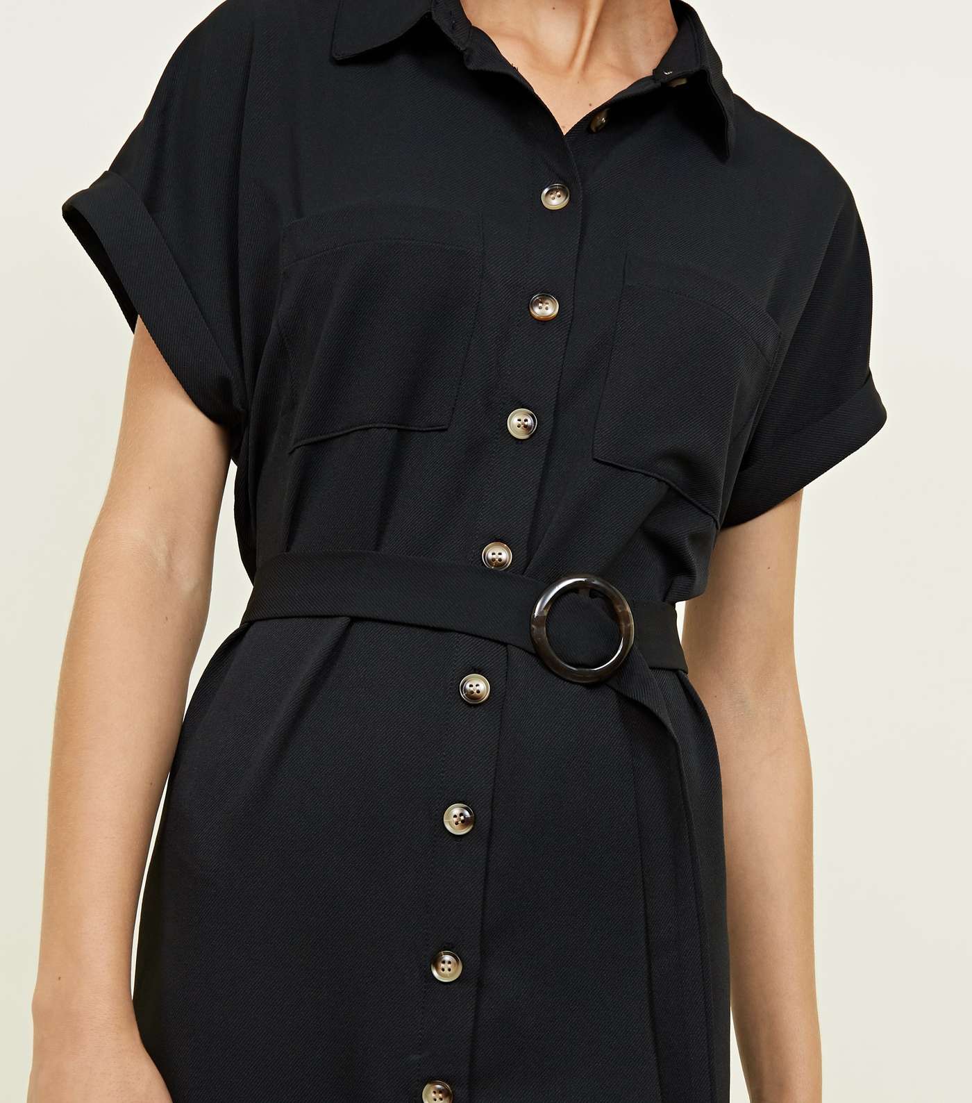 Black Button Through Midi Shirt Dress Image 5