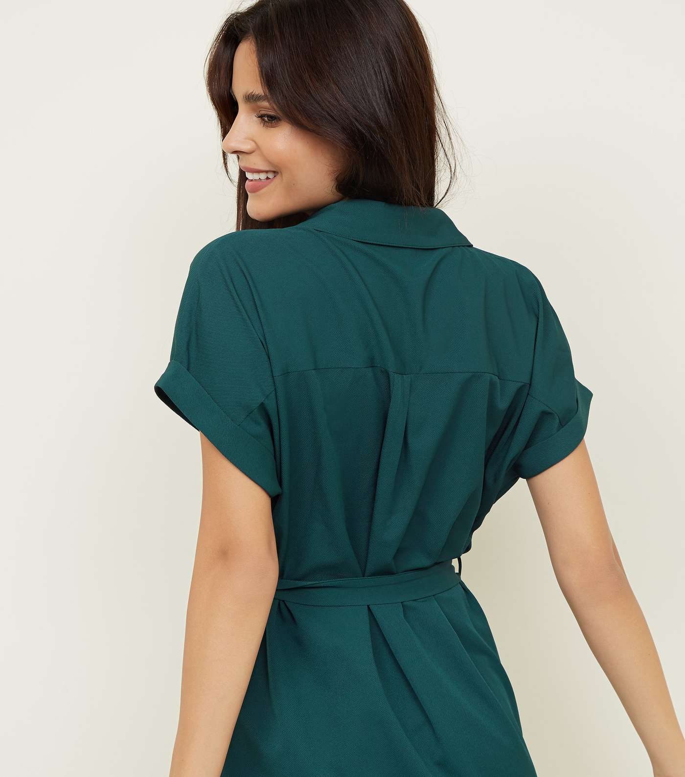 Dark Green Button Through Midi Shirt Dress Image 3