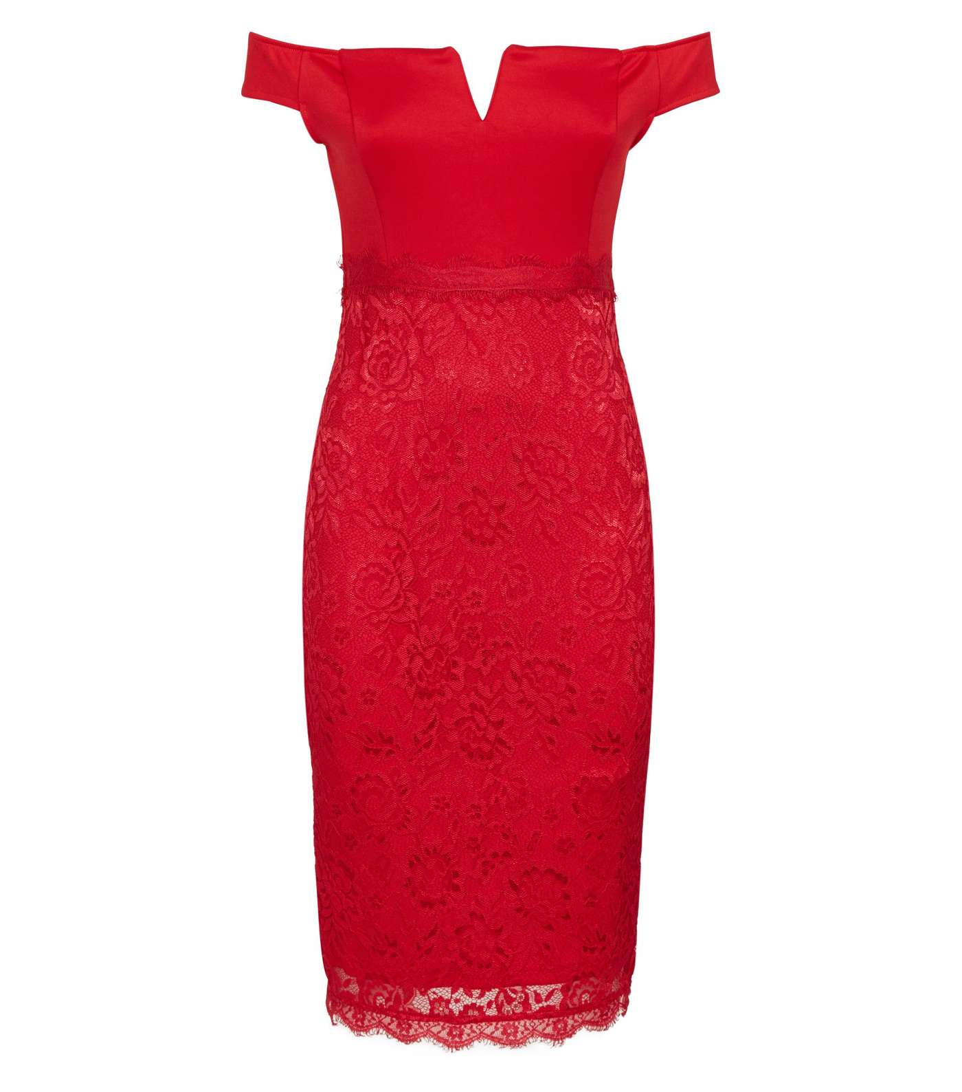 AX Paris Red Notch Neck Satin and Lace Dress Image 4