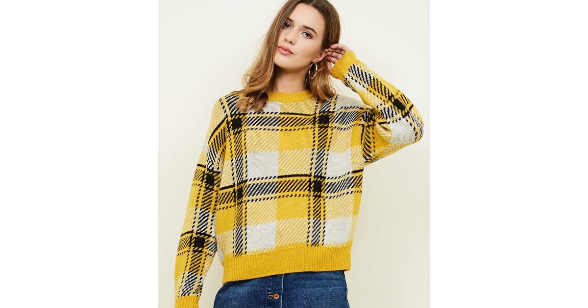 Yellow Brushed Check Jumper | New Look