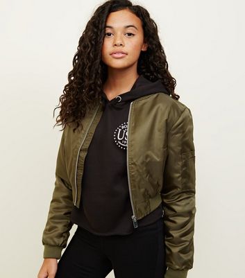 cropped khaki bomber jacket