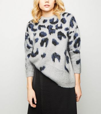 Light Grey Brushed Leopard Print Jumper New Look