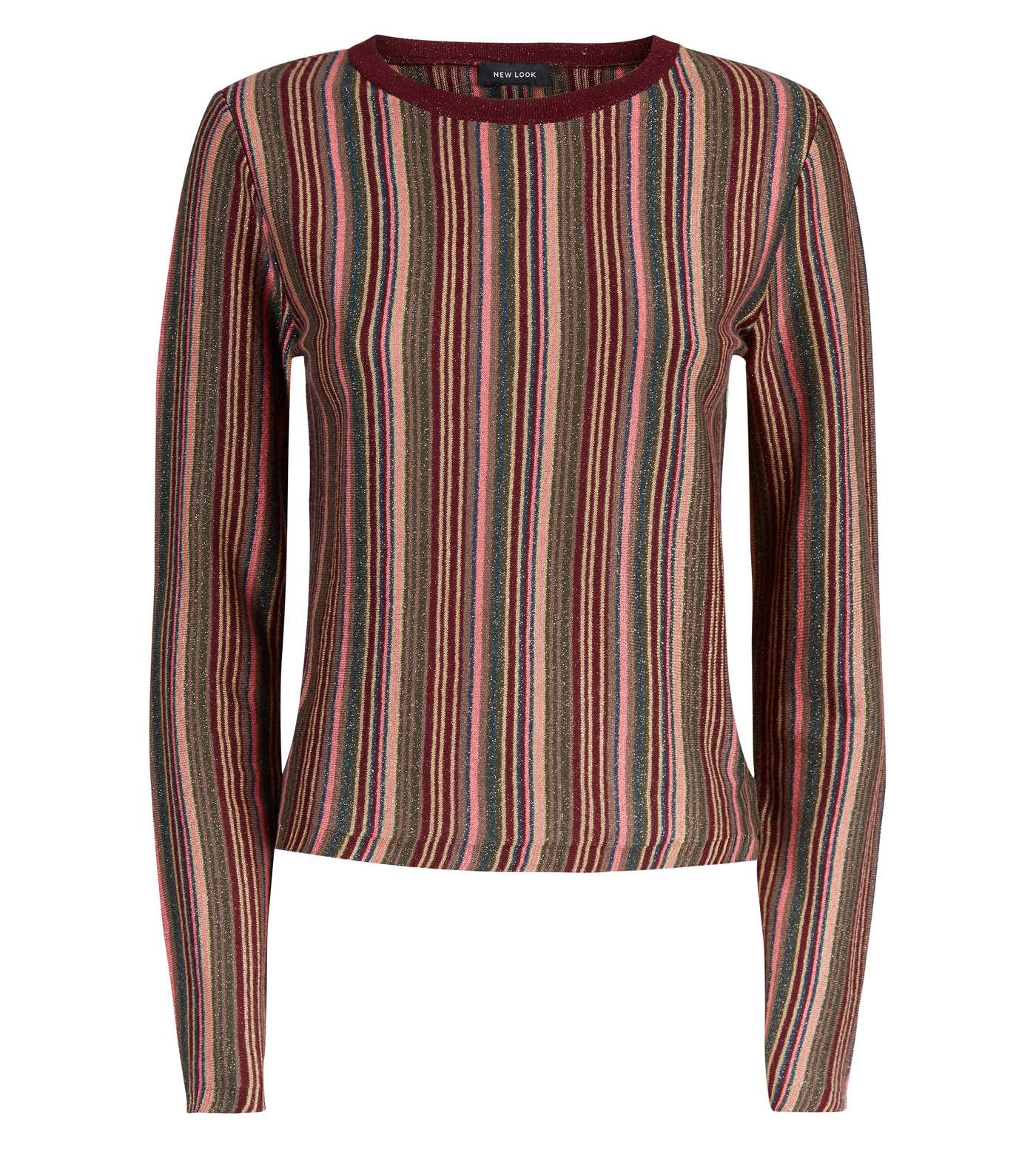 Burgundy Glitter Multi Stripe Long Sleeve T-Shirt Image 4