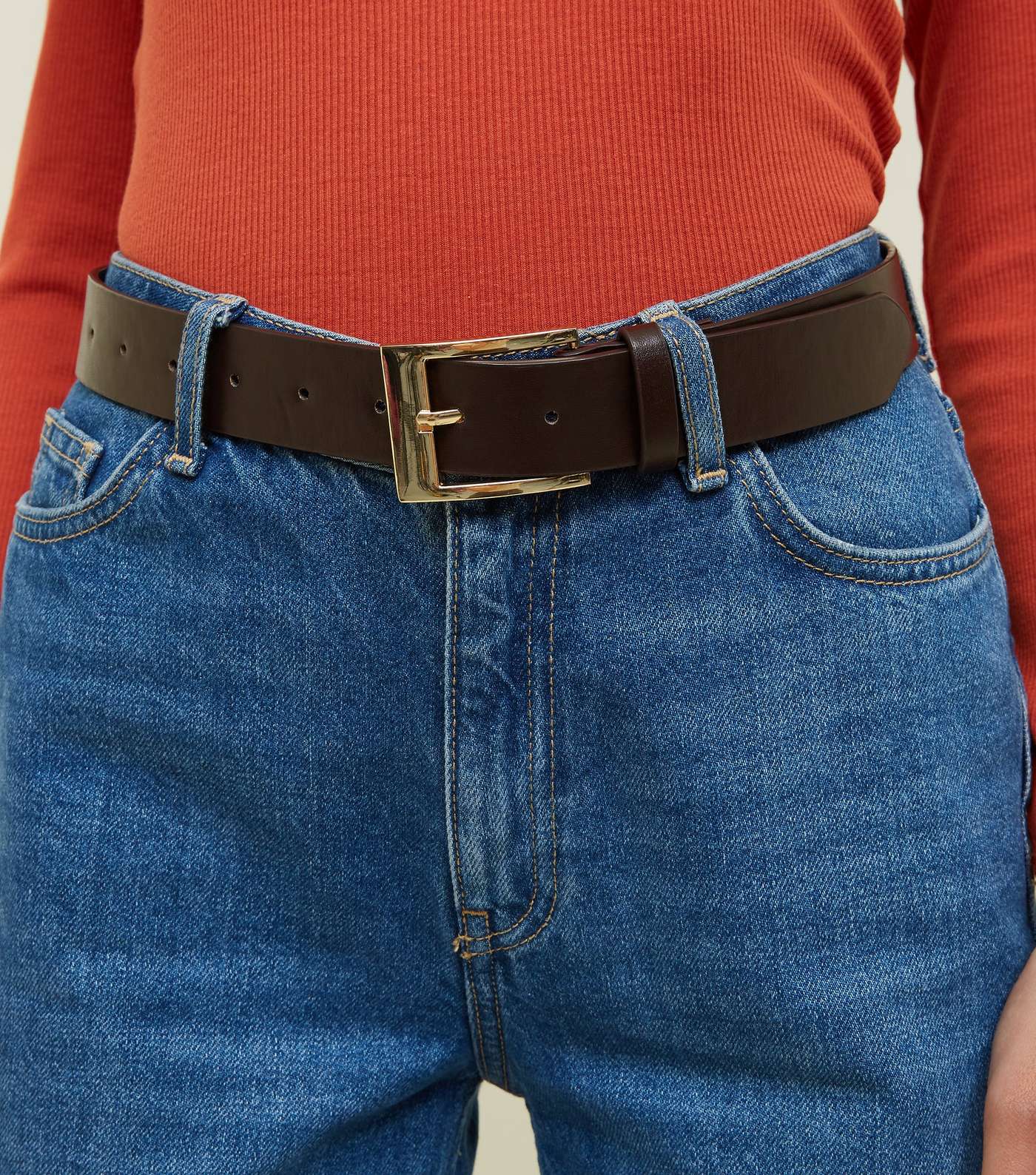 Dark Brown Leather-Look Jeans Belt
