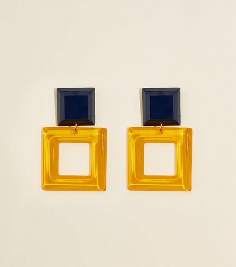 Earrings Stud Cross Long Tassel New Look Yellow Clear Resin Square Drop Earrings
