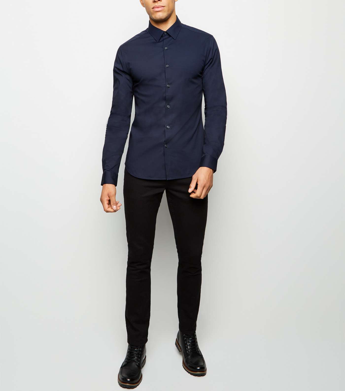 Navy Long Sleeve Muscle Fit Shirt Image 2