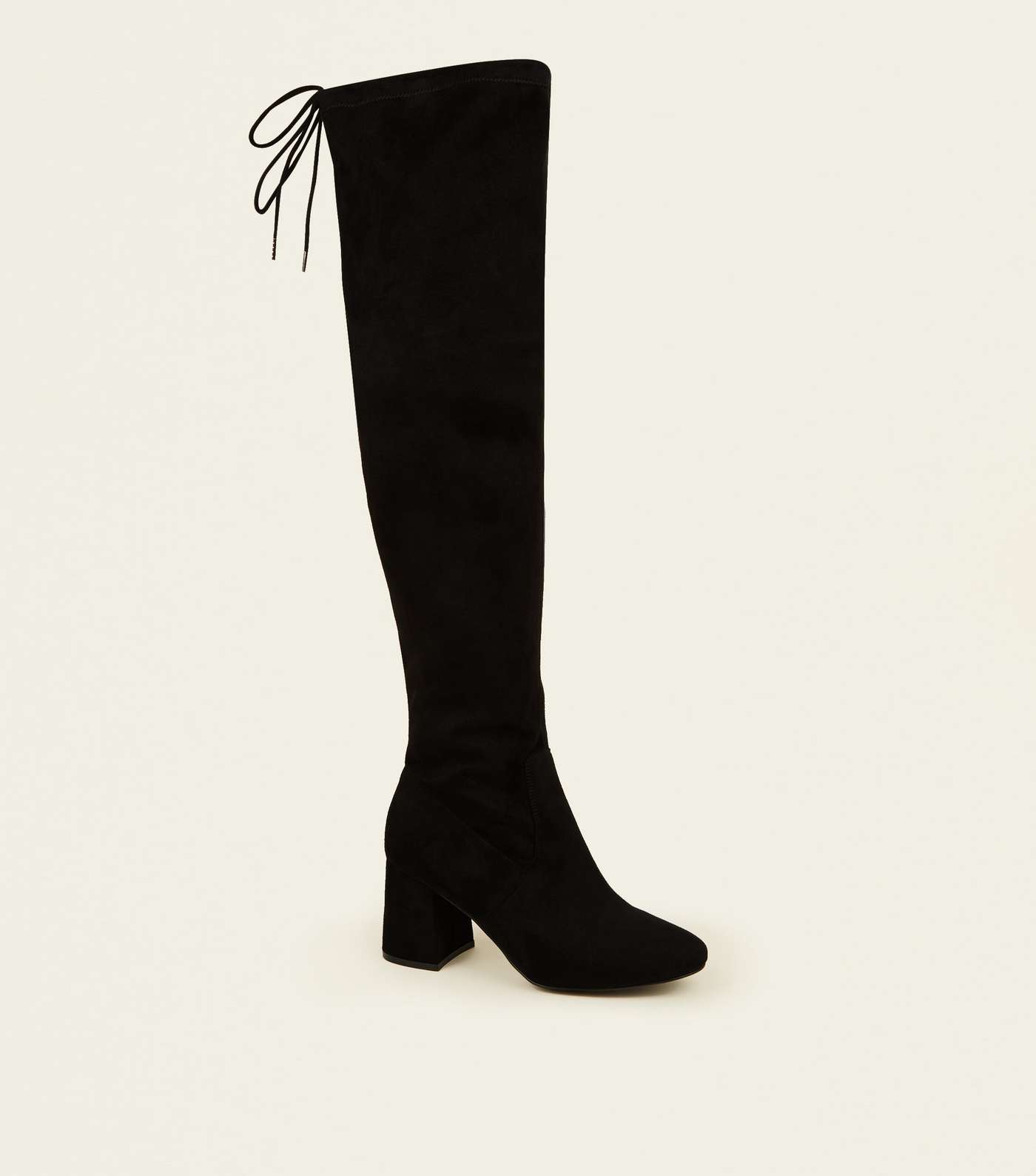 Wide Fit Black Suedette Flared Heel Over The Knee Boots