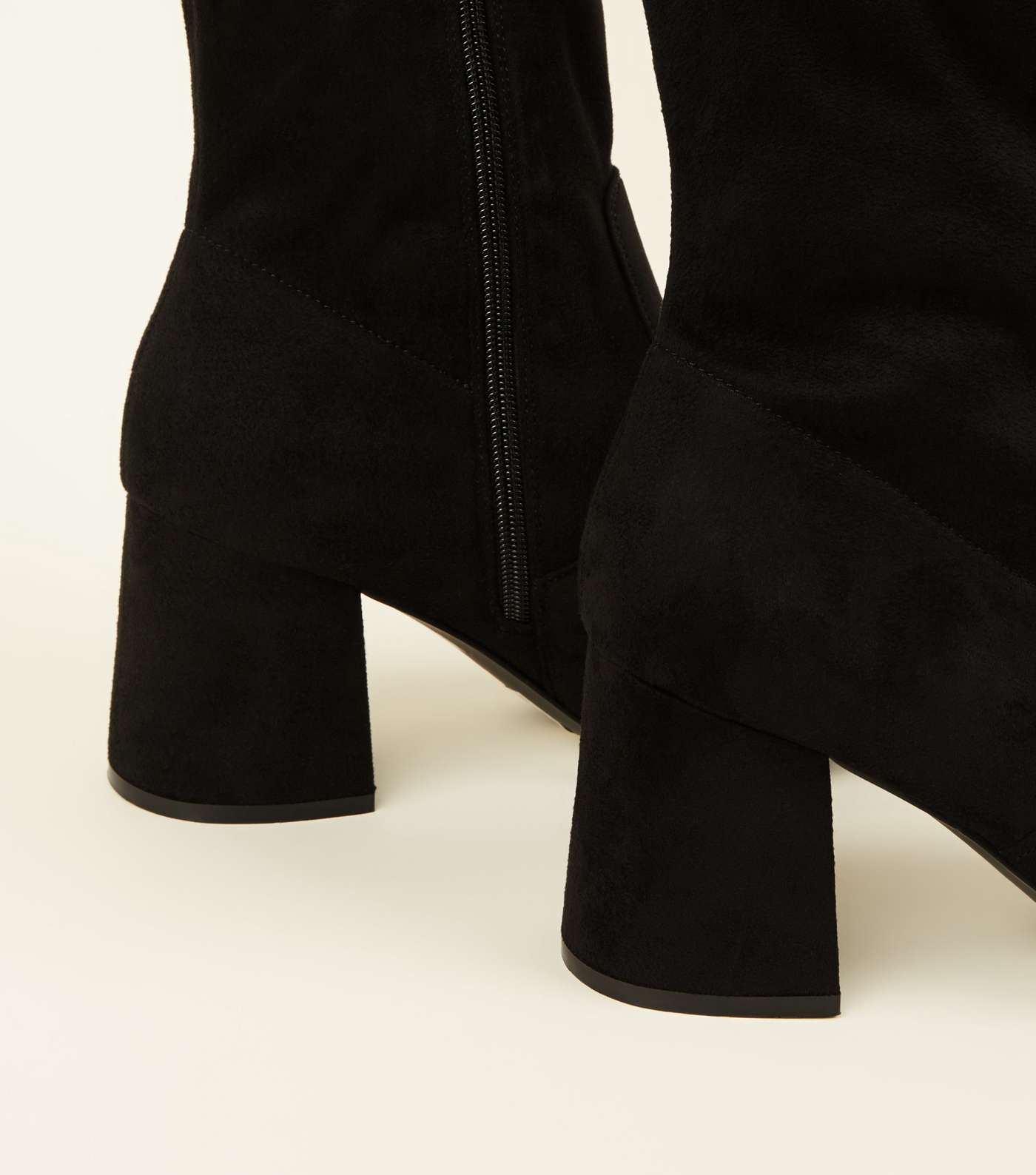 Wide Fit Black Suedette Flared Heel Over The Knee Boots Image 3