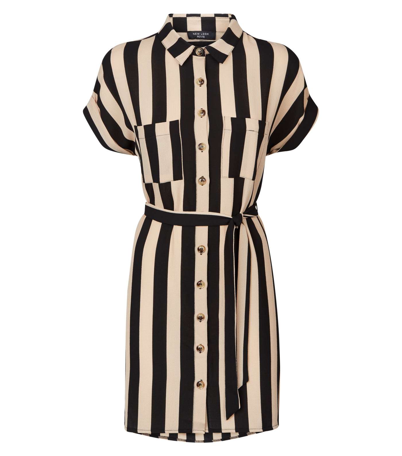 Petite Tan Stripe Crepe Shirt Dress  Image 4