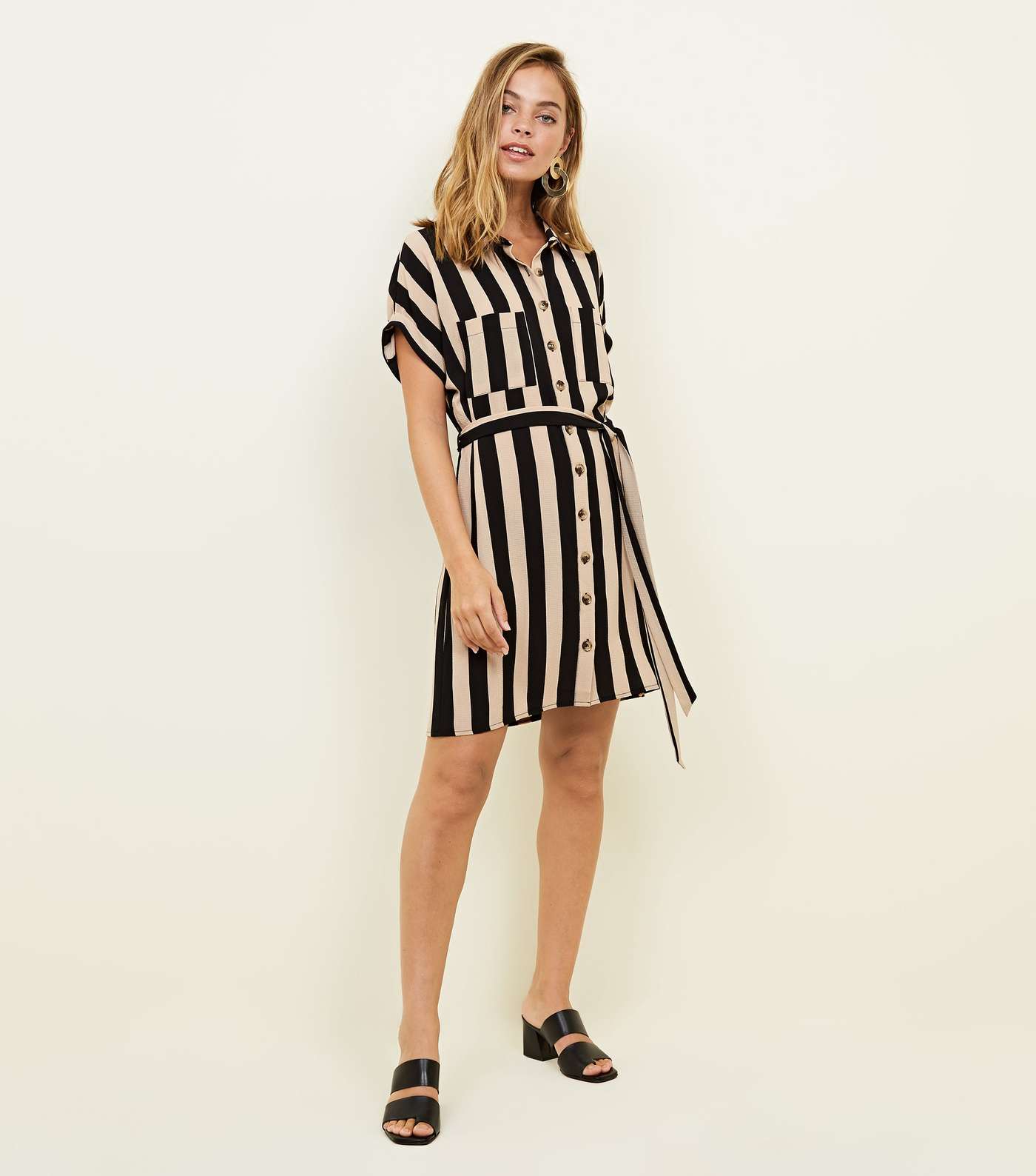 Petite Tan Stripe Crepe Shirt Dress  Image 2