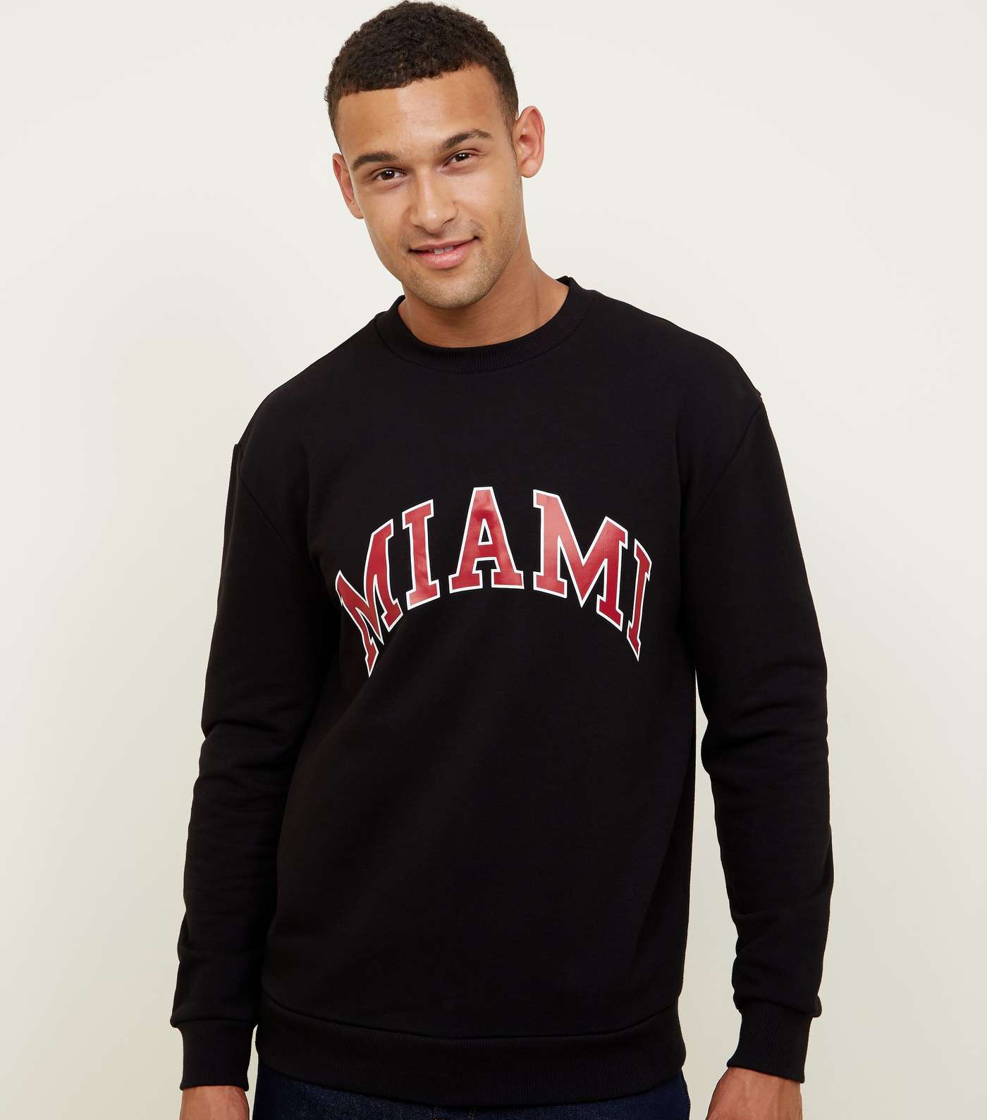 Black Miami Slogan Crew Sweatshirt