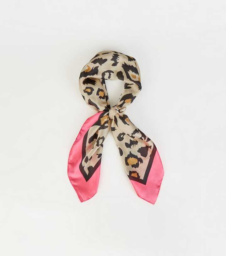 Pink Neon Leopard Border Print Scarf