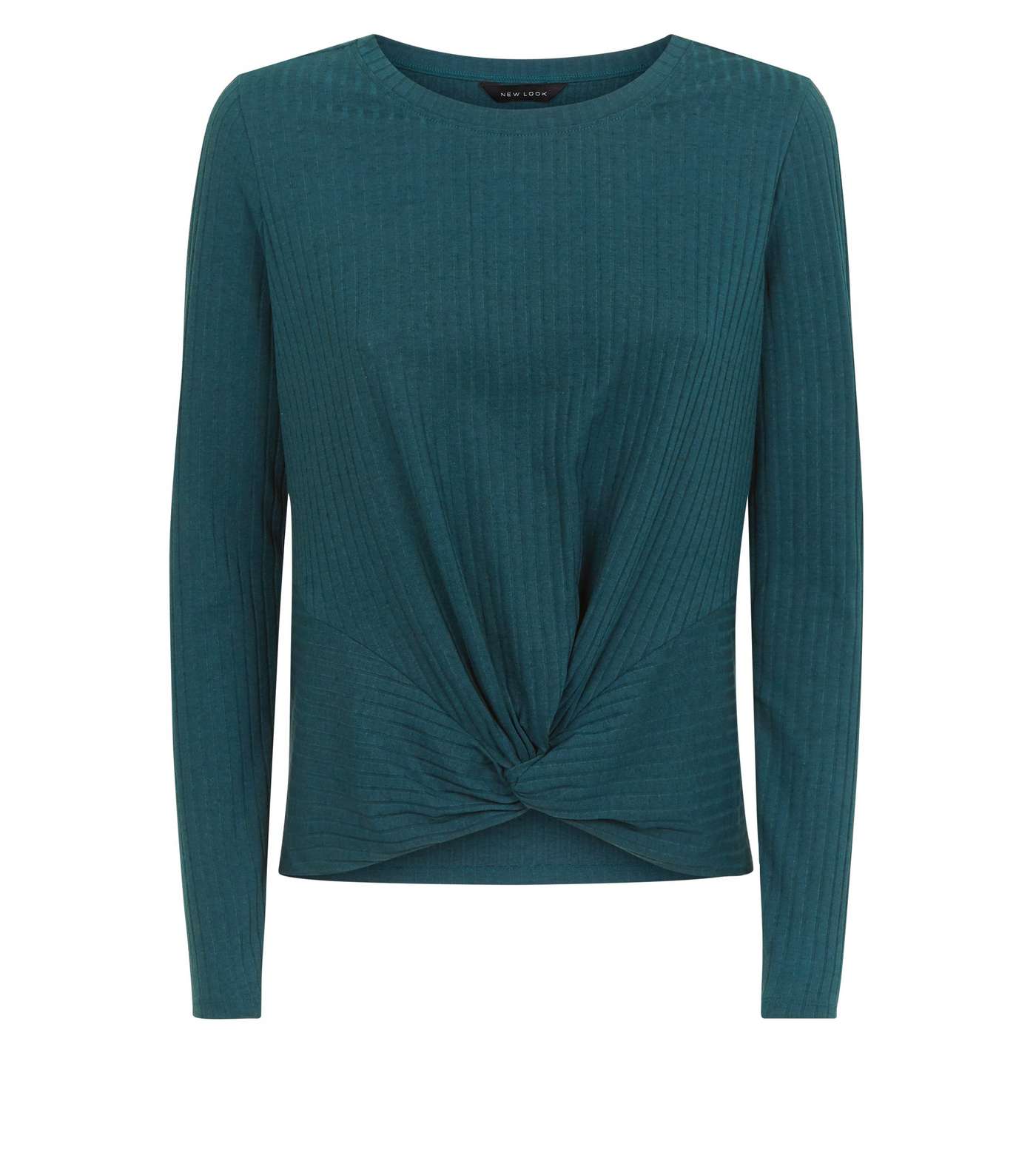 Dark Green Ribbed Twist Front Long Sleeve Top Image 4