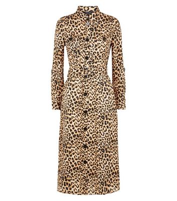 Leopard print satin shirt dress Clearance