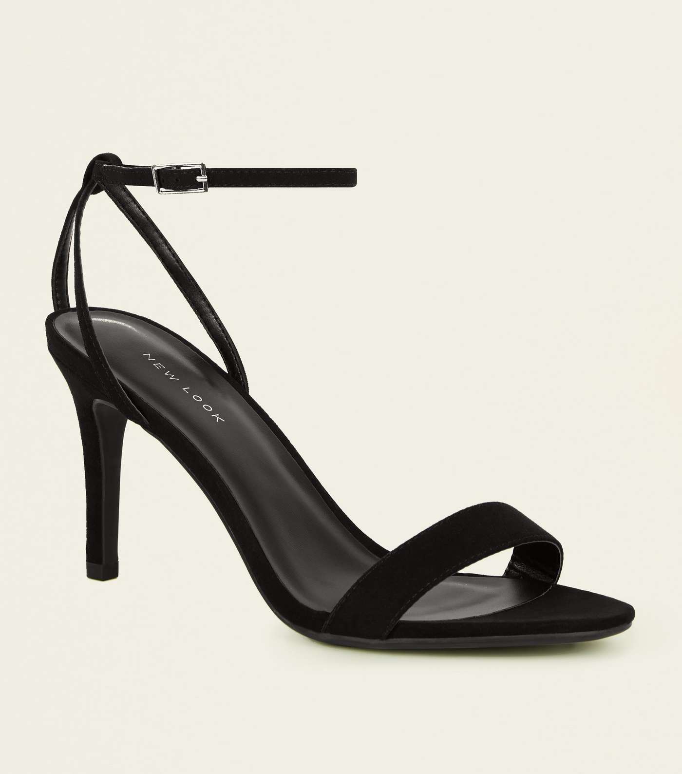 Black Suedette Strappy Stiletto Heeled Sandals 