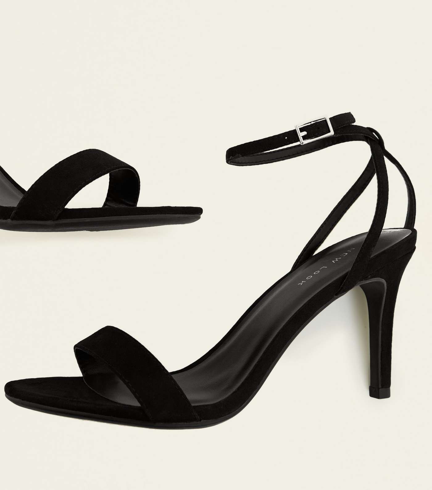 Black Suedette Strappy Stiletto Heeled Sandals  Image 3