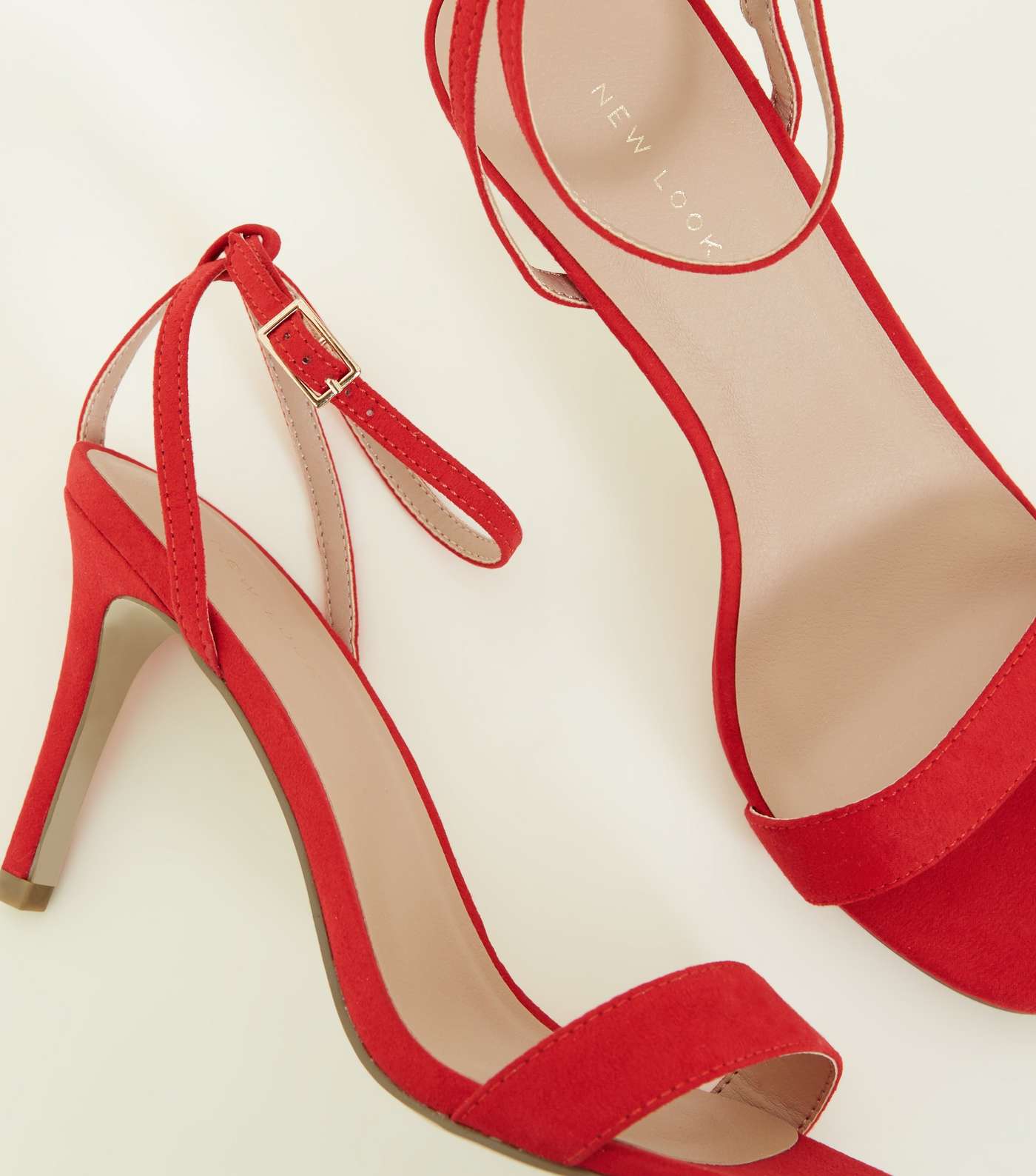 Red Suedette Strappy Stiletto Heeled Sandals Image 4