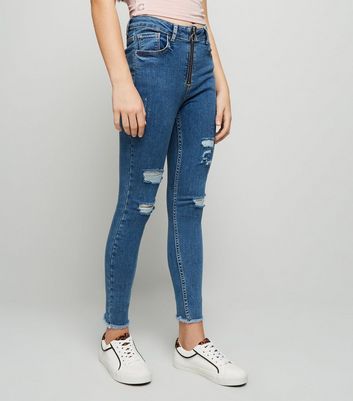 Blue Ring Zip High Waist Skinny Jeans 