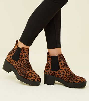 tan and leopard print chelsea boots