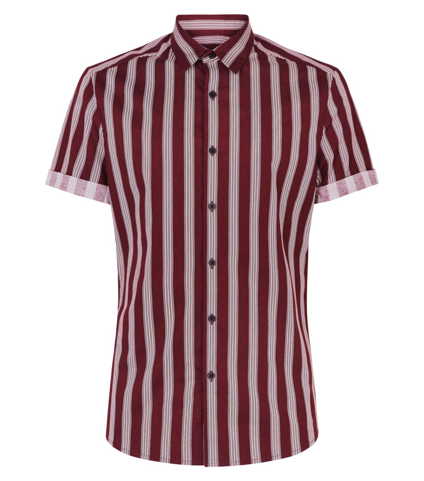 Burgundy Muscle Fit Stripe Printed Shirt Image 4