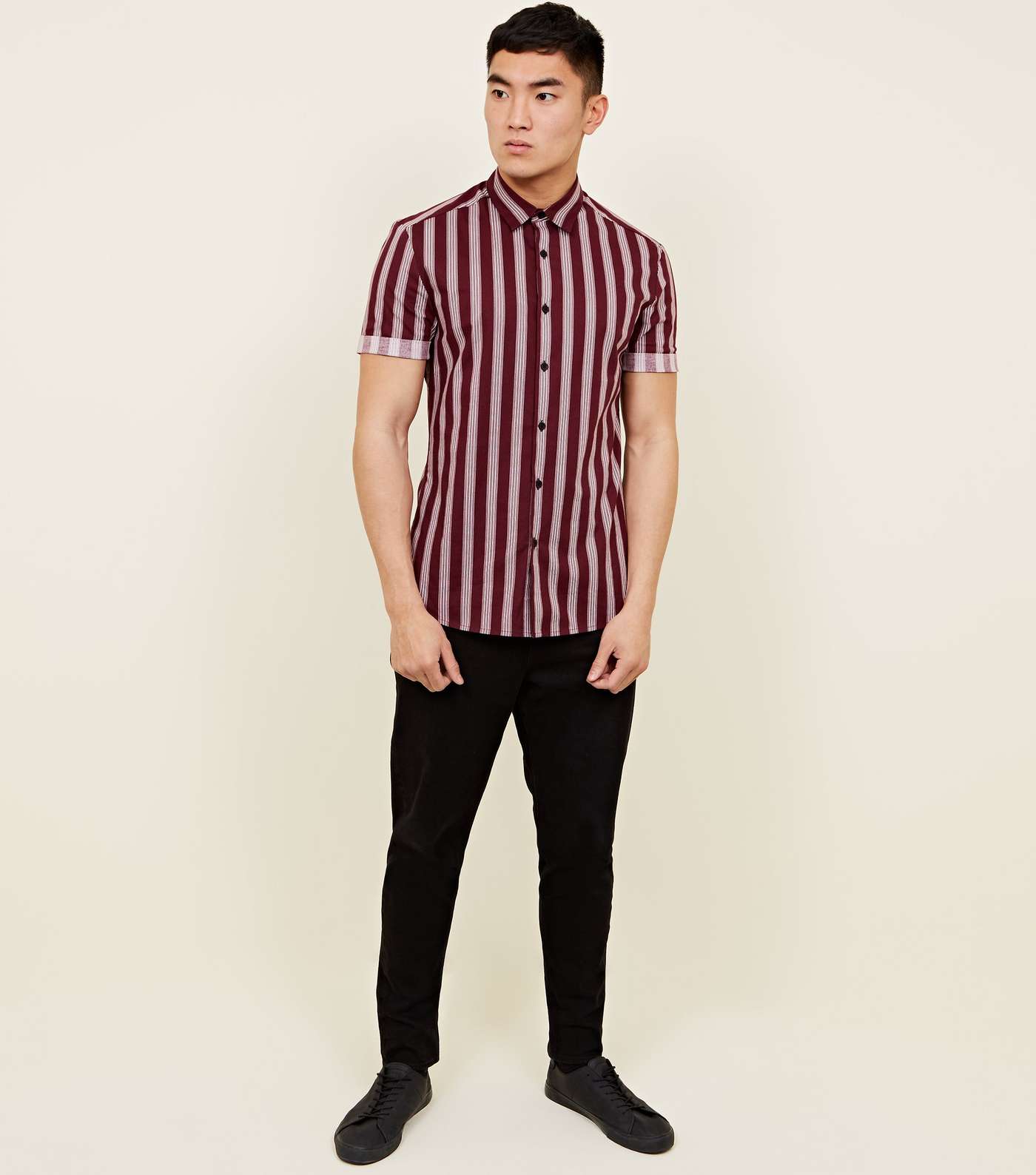 Burgundy Muscle Fit Stripe Printed Shirt Image 2
