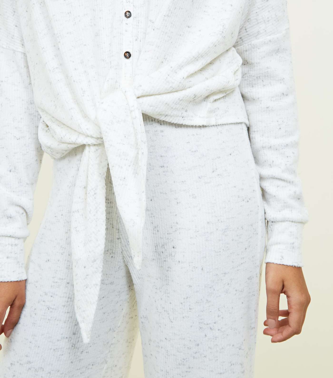 Pale Grey Brushed Rib Tie Front Pyjama Sweatshirt Image 5