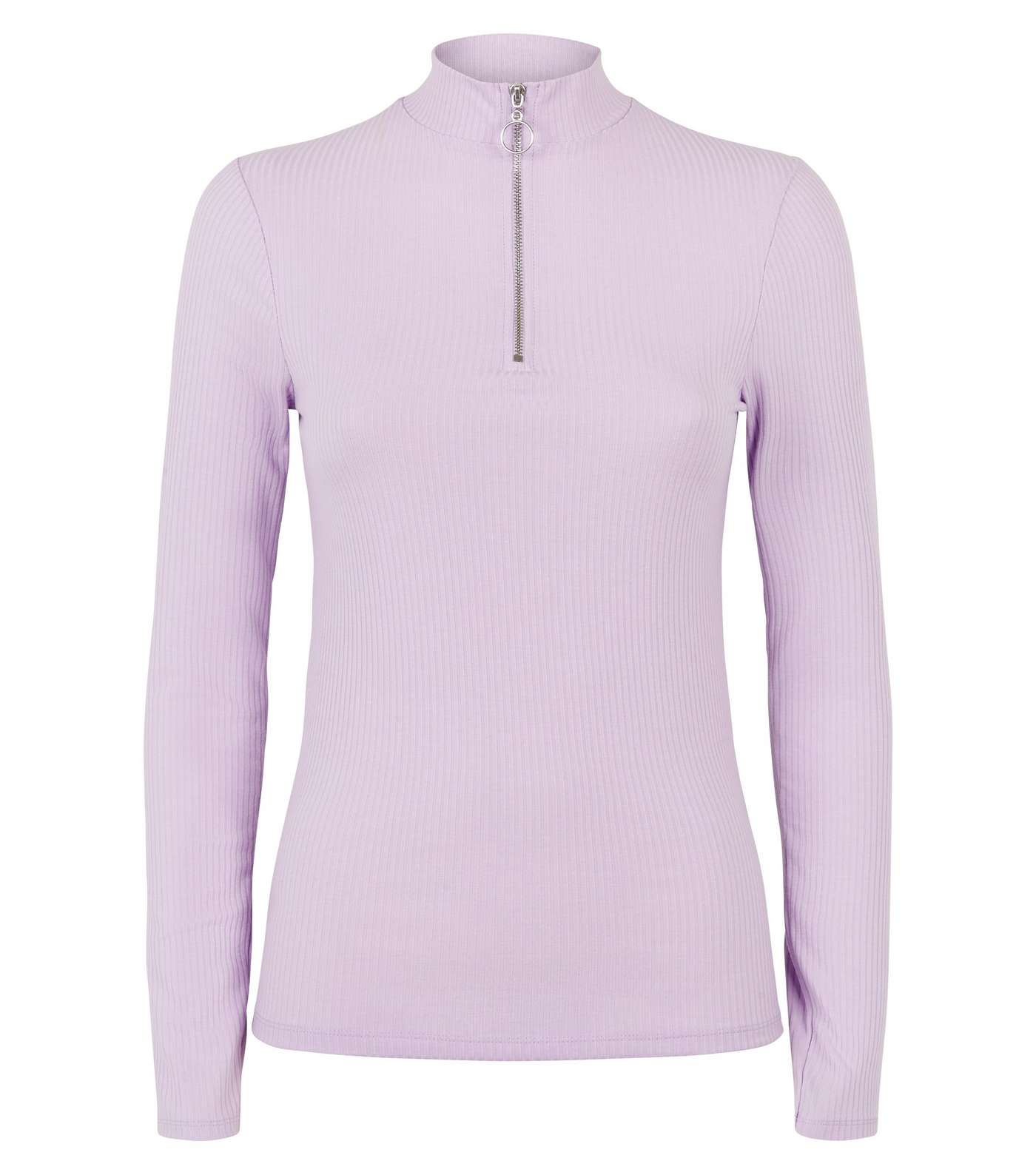 Lilac Ribbed Ring Zip High Neck Top Image 4