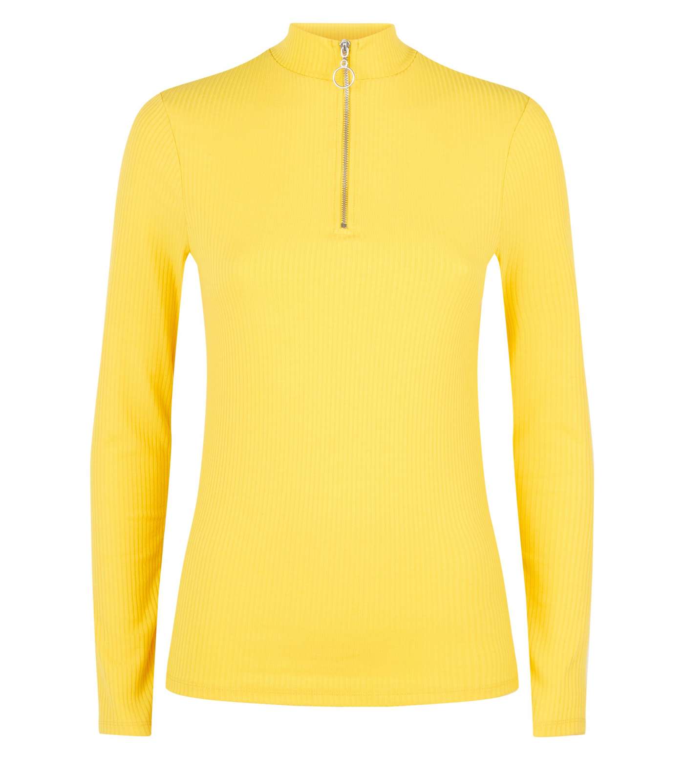 Yellow Ribbed Ring Zip High Neck Top Image 4