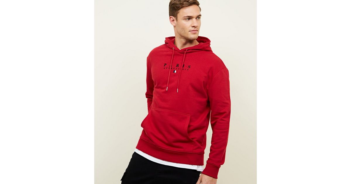 Red Paris Embroidered Hoodie | New Look