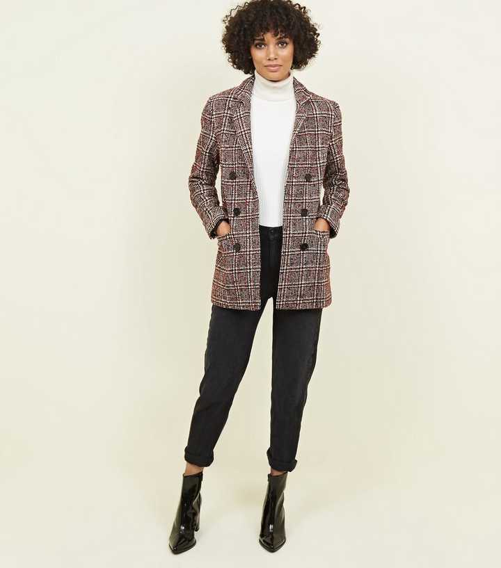 Red Check Bouclé Coat