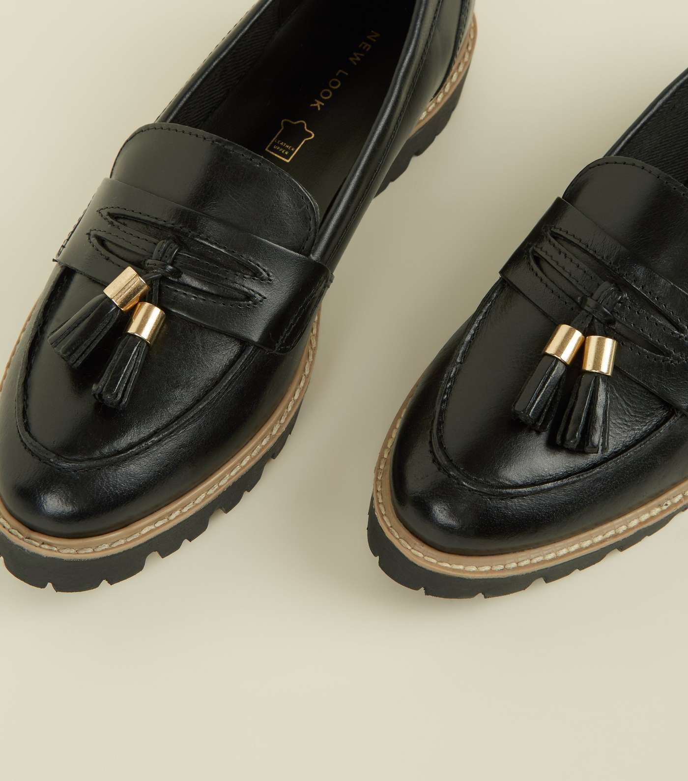Black Leather Chunky Sole Loafers Image 4