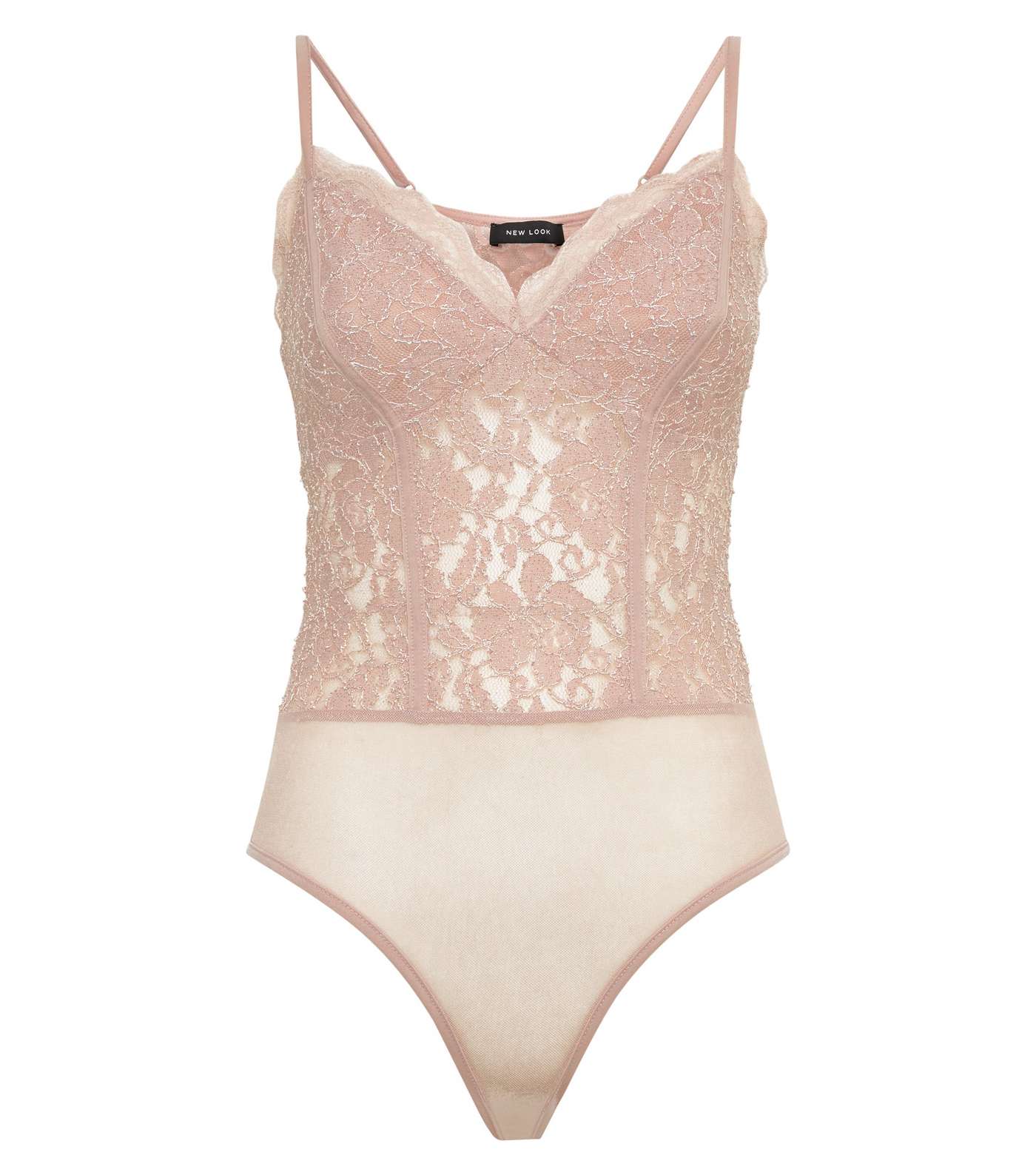 Pale Pink Glitter Lace Bodysuit Image 4