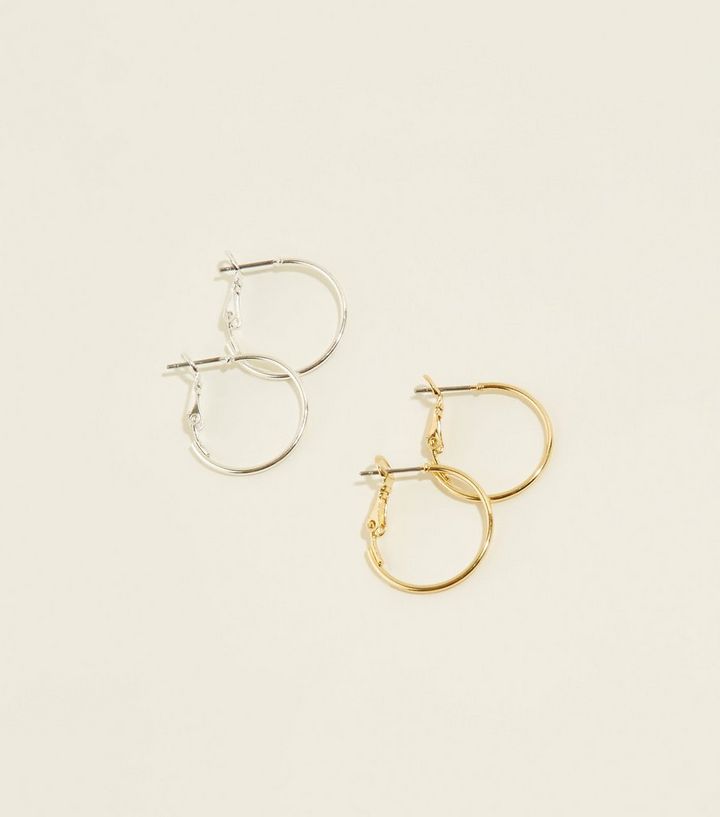 2 Pack Gold And Silver Skinny Hoop Earrings New Look 2 Pack Gold And Silver Skinny Hoop Earrings New Look