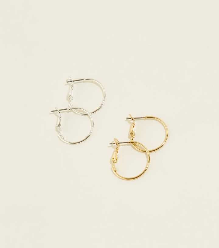 2 Pack Gold and Silver Skinny 15mm Hoop Earrings