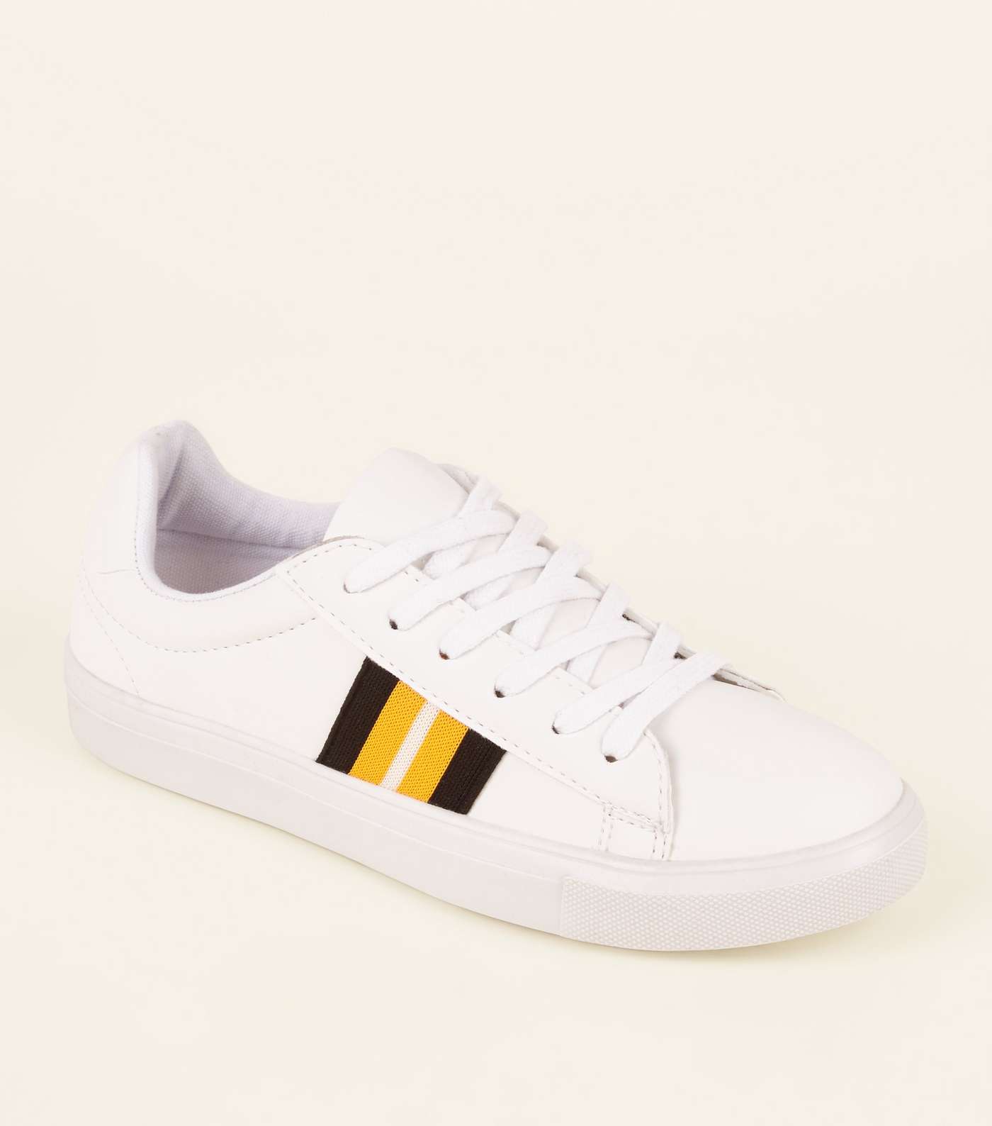 Girls White Leather-Look Side Stripe Trainers