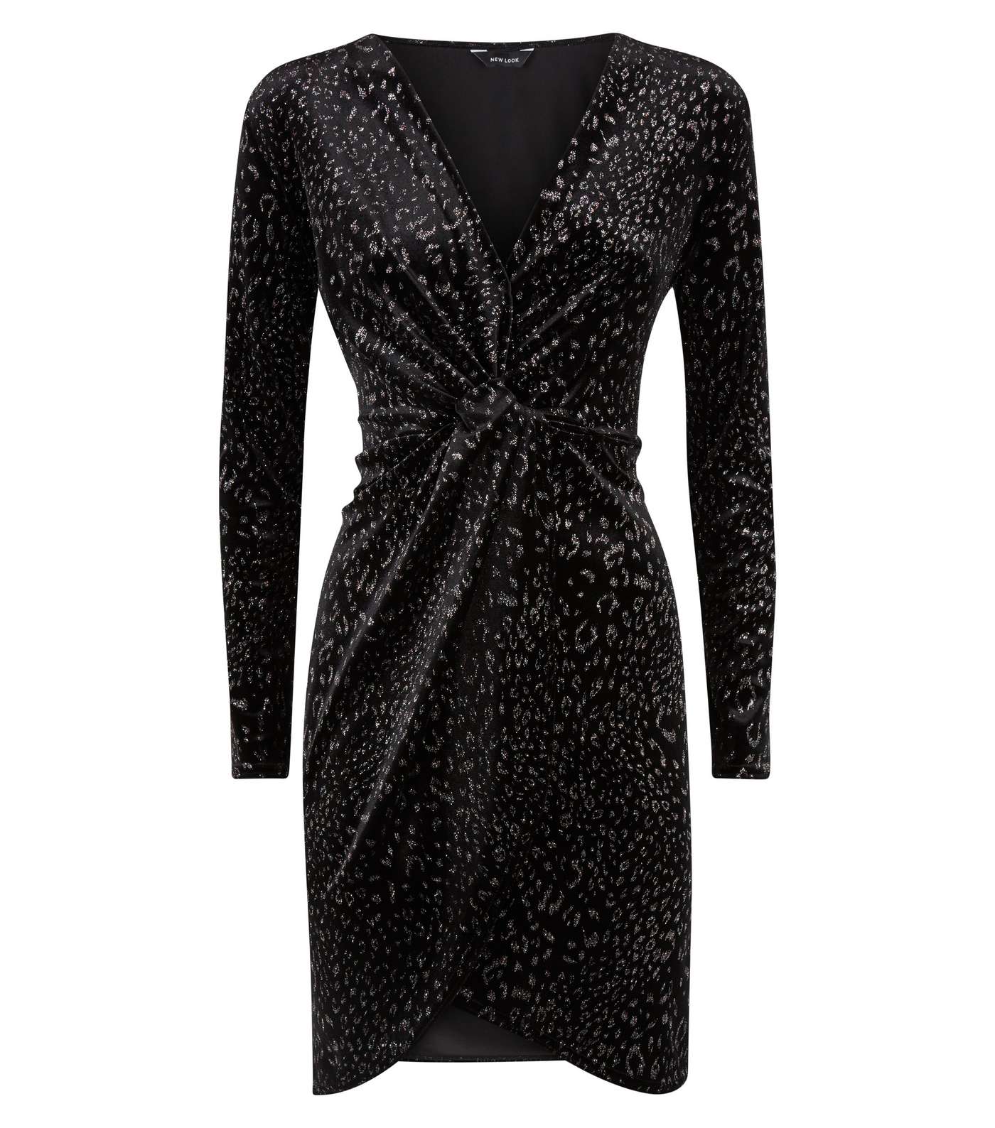 Black Velvet Glitter Leopard Print Wrap Dress  Image 4