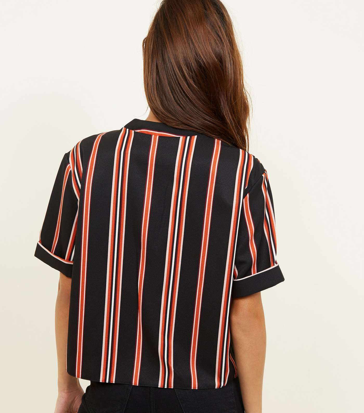 Black Stripe Twill Boxy Shirt Image 3