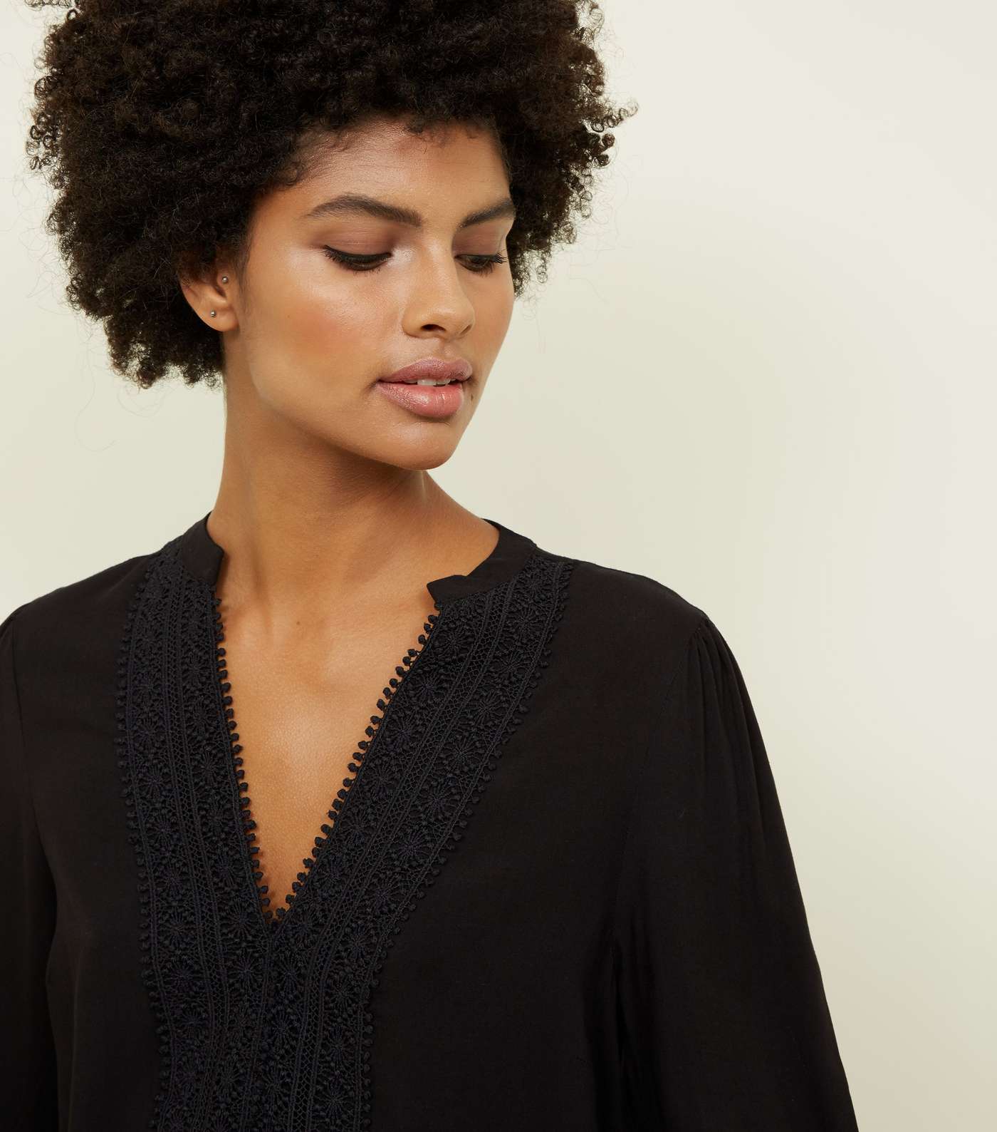 Black Crochet Trim Long Sleeve Blouse Image 5