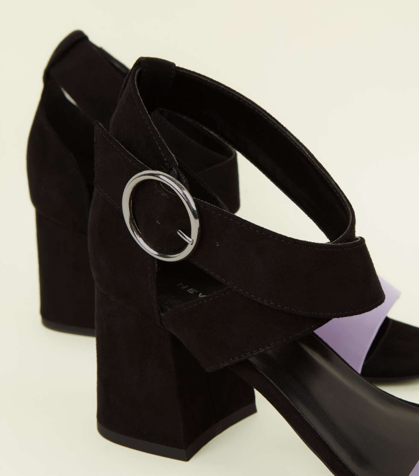 Purple Contrast Strap Flared Block Heel Sandals Image 3