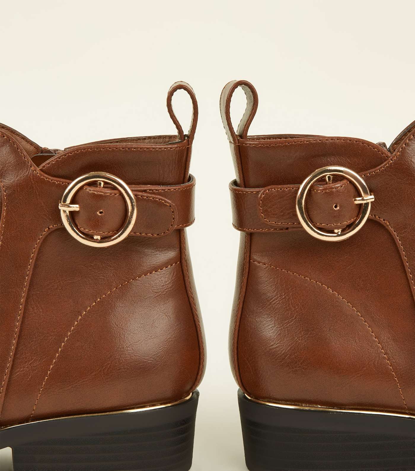 Girls Tan Leather-Look Ring Strap Ankle Boots Image 3