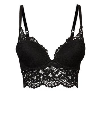 Black Lace Up Longline Bra | New Look