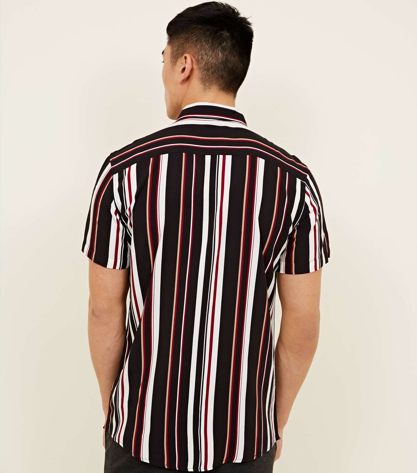 Black and Burgundy Stripe Short Sleeve Shirt Image 3