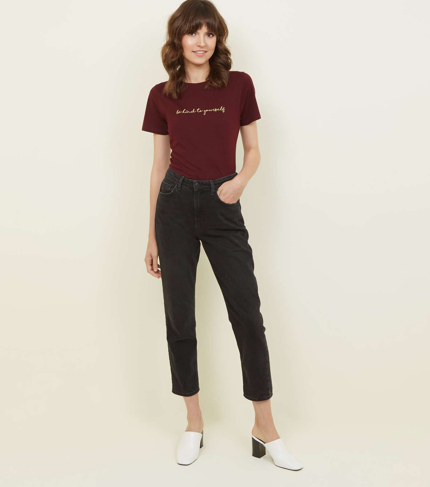 Burgundy Kind To Yourself Embroidered Slogan T-Shirt Image 2