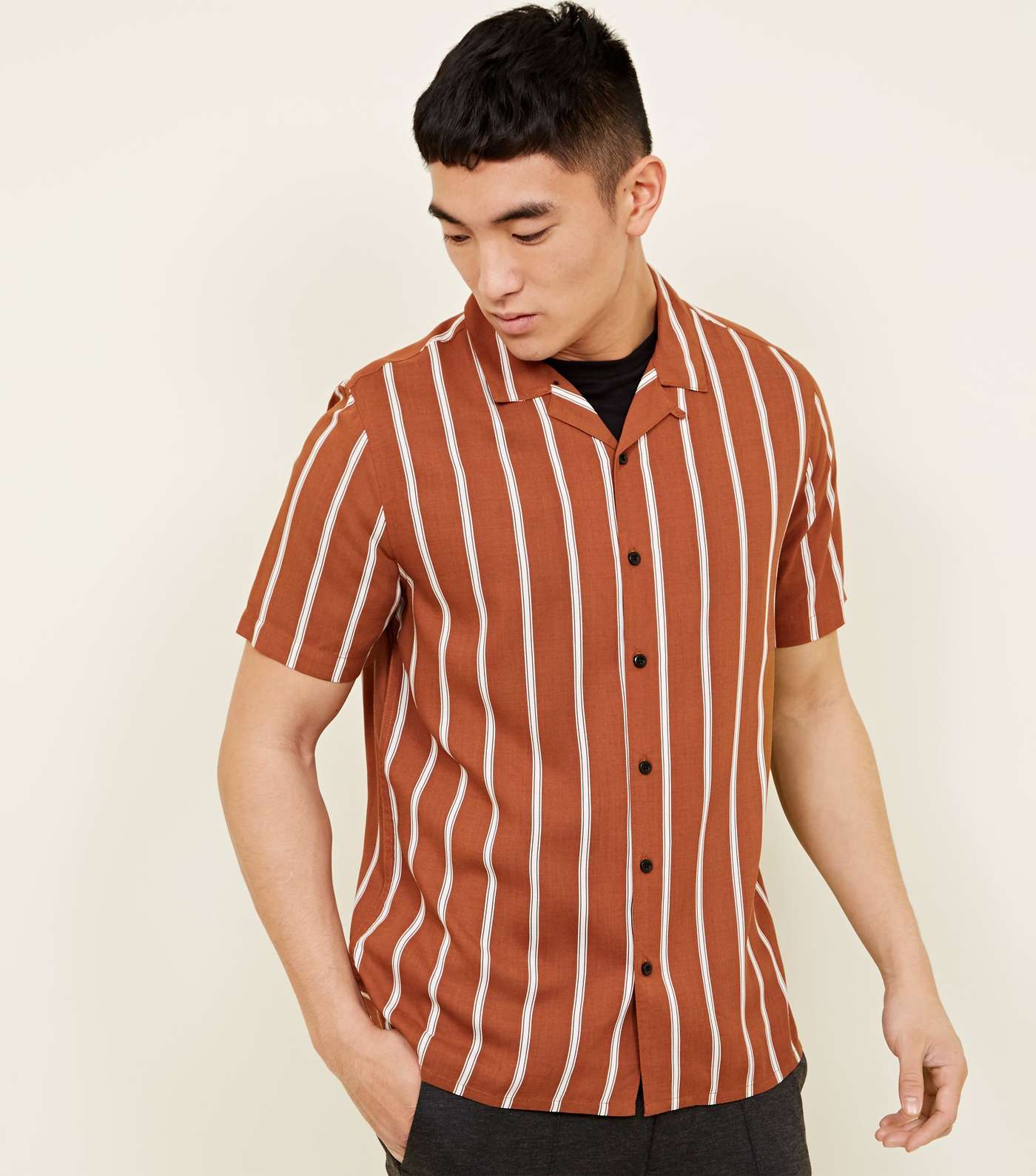 Rust Stripe Short Sleeve Revere Collar Shirt