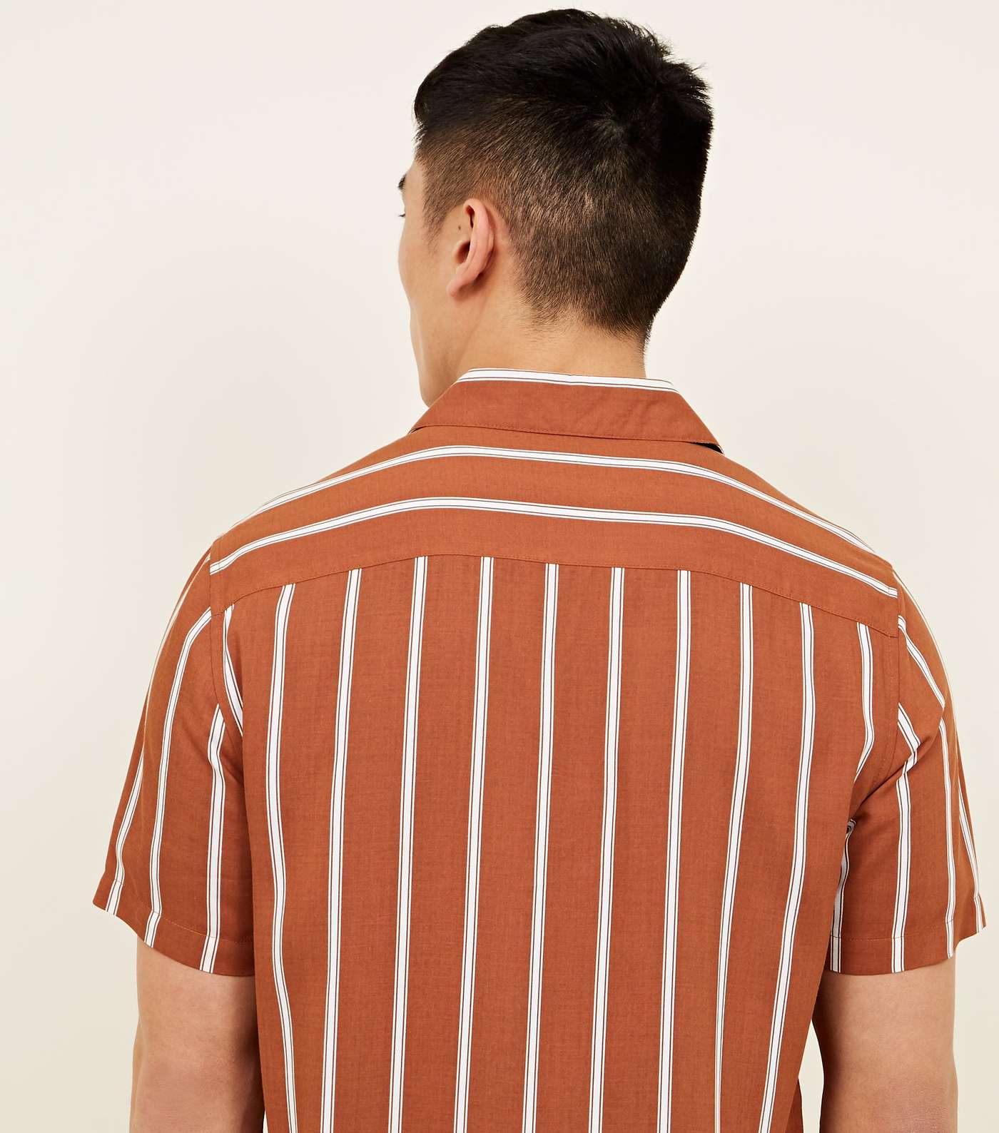 Rust Stripe Short Sleeve Revere Collar Shirt Image 5