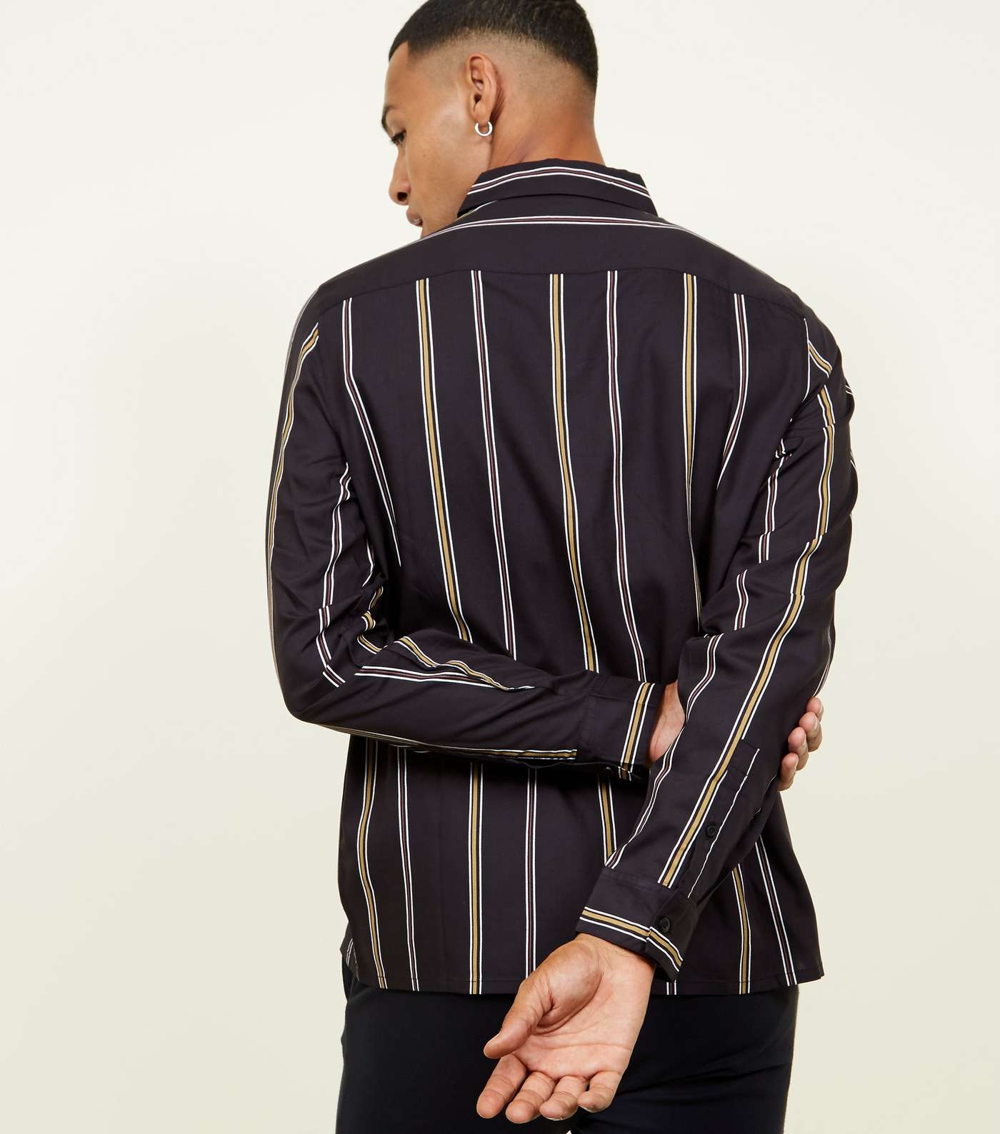 Black Stripe Long Sleeve Collared Shirt Image 3