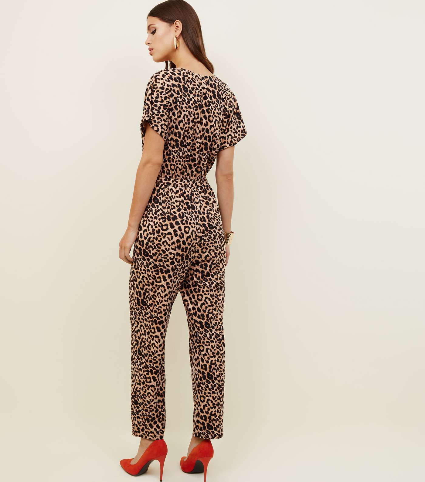 Brown Leopard Print Soft Touch Wrap Front Jumpsuit Image 5
