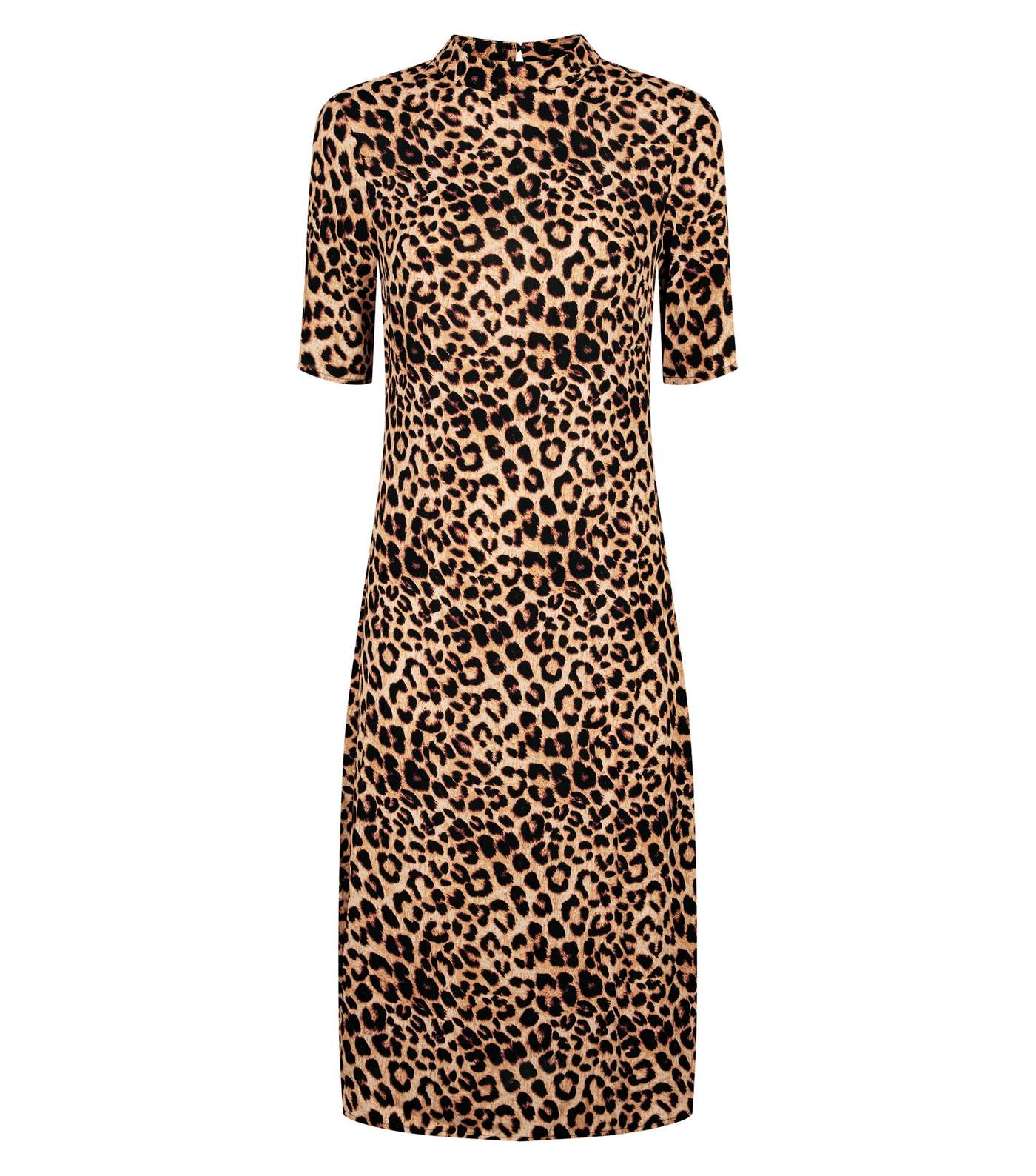 Brown Leopard Print High Neck Midi Dress Image 4
